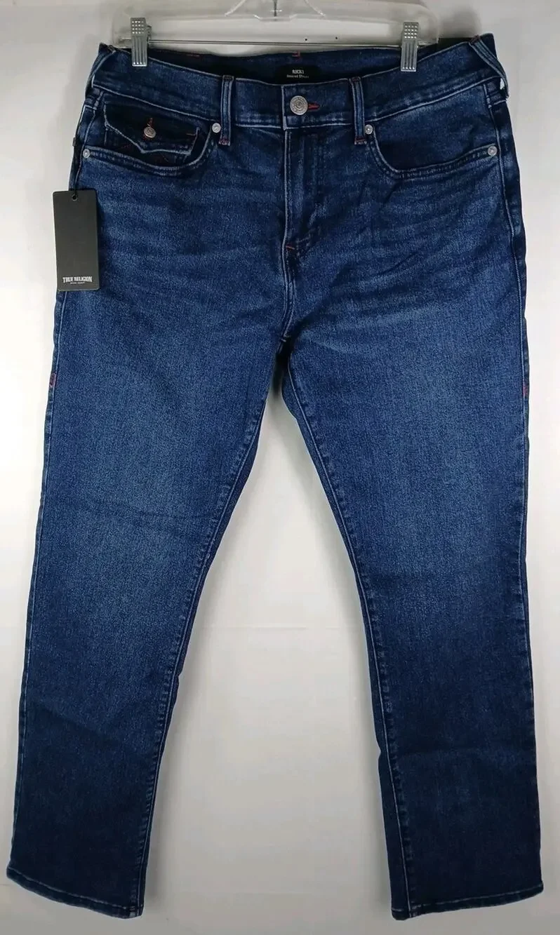 True Religion Blue Jeans Ricky SN Flap Straight Men's US Size 34 New With Tags